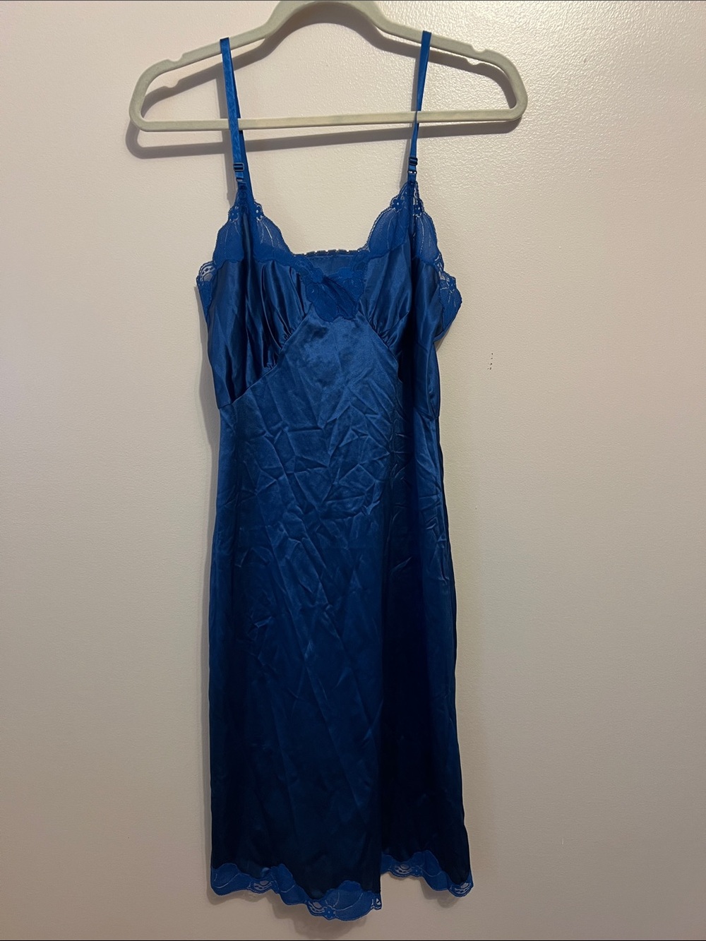 Ashley Taylor Royal Blue Satin Slip Dress with Lace Trim